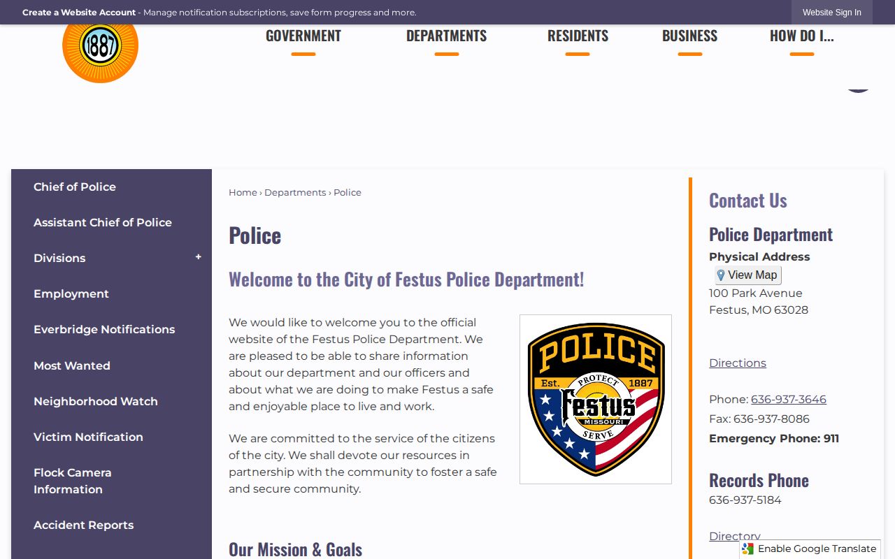 Jefferson County Festus Police Department records and booking lookup source