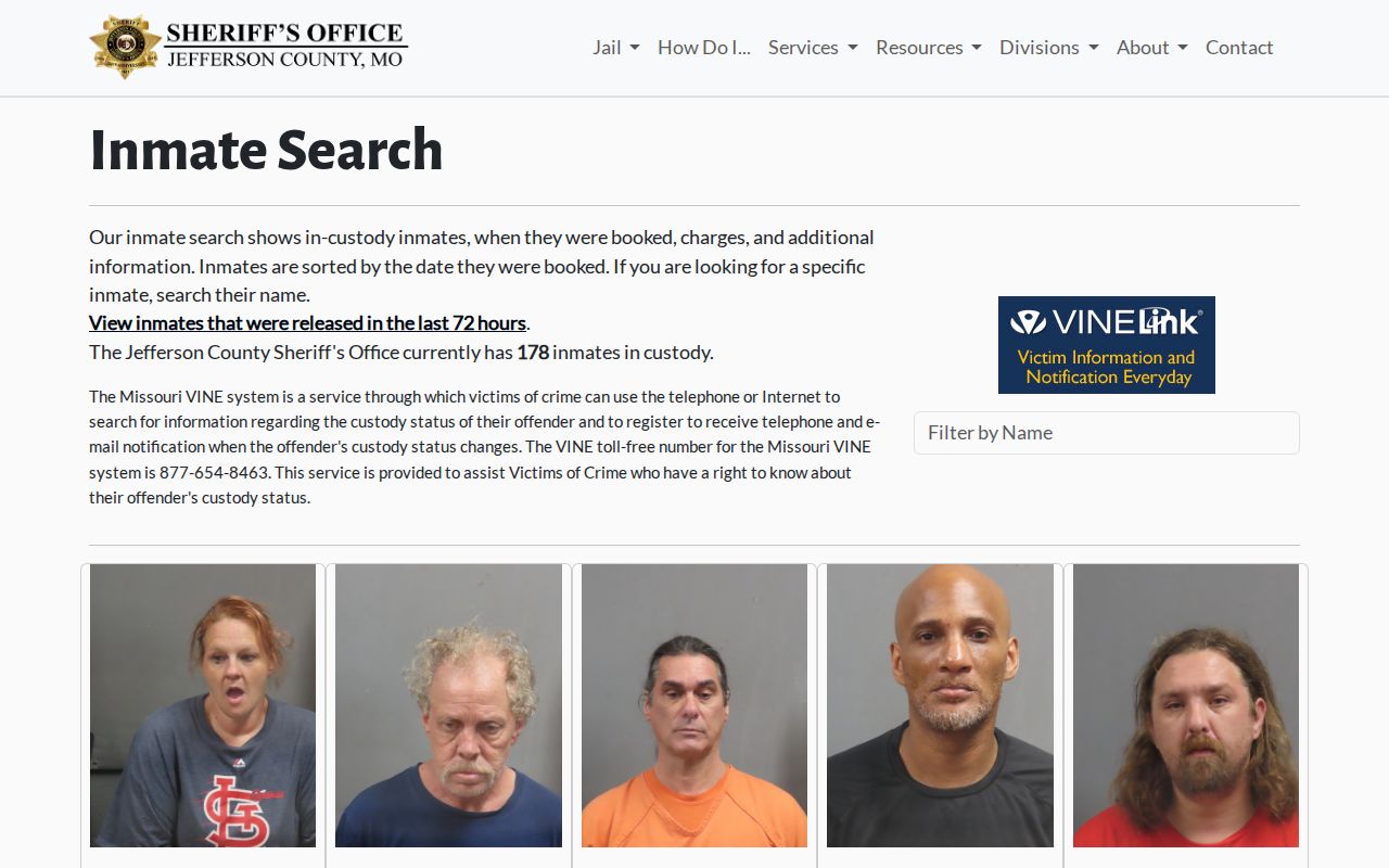 Jefferson County jail roster booking record search interface